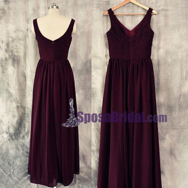 Burgundy V Neck Cheap Chiffon Custom Most Popular Bridesmaid Dresses. Wedding guest dress,  PD0666 - SposaBridal