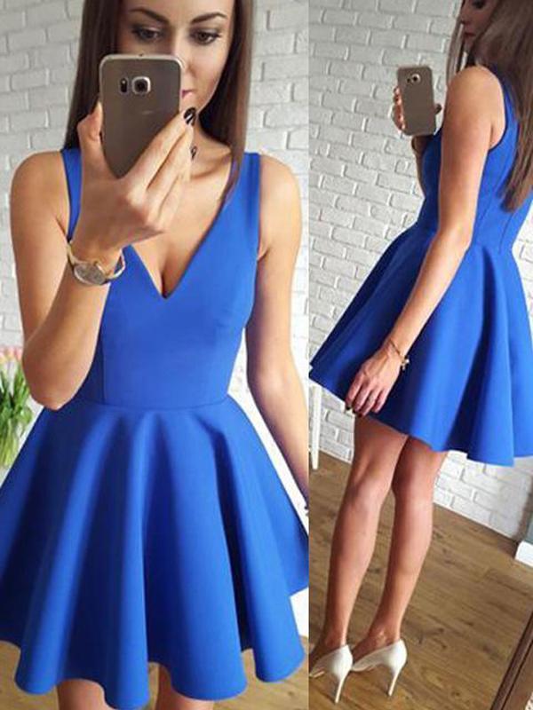 Blue V-Neck Cheap 2018 Homecoming Dresses Under 100, CM406 - SposaBridal