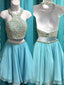Cheap Halter Two Piece Rhinestone Blue Homecoming Dresses, CM498