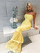 Bright Yellow Strapless Sexy Mermaid Long Ruffle Trumpet Prom Dress, PD3340