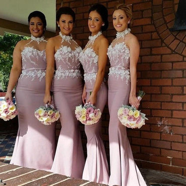 Multi Styles Lace Nude Pink Tulle Long Bridesmaid Dress, BD3073