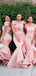 Charming Pink Off-shoulder Mermiad Ruffle Trumpet Long Bridesmaid Dress, BD3219