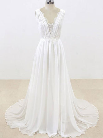 Elegant Unique V Neck Cheap Beach Wedding Dresses Online, WD374