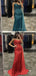 Red And Teal Green Strapless Pleats V-neck Strapless Mermaid Long Bridesmaid Dress, BD3245