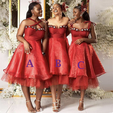 Coral Mismatched A-line Sweetheart Sexy Mid-length Bridesmaid Dresses, BD3178