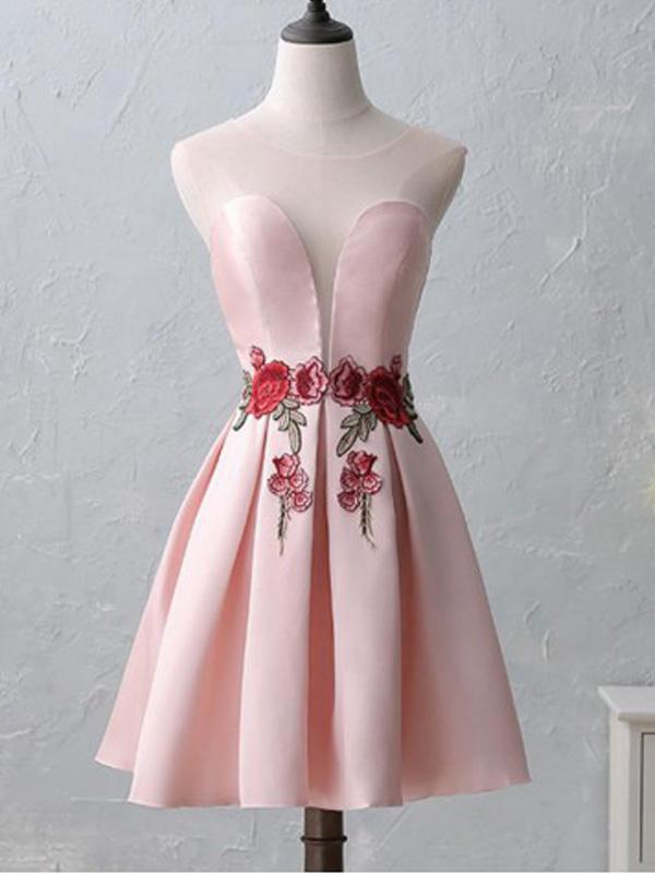 Cute Illusion Scoop Pink Cheap Short Homecoming Dresses Online, CM536