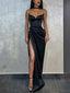 Sexy Black Spaghetti Strap Side-slit Mermaid Long Cheap Prom Dresses, PD2278