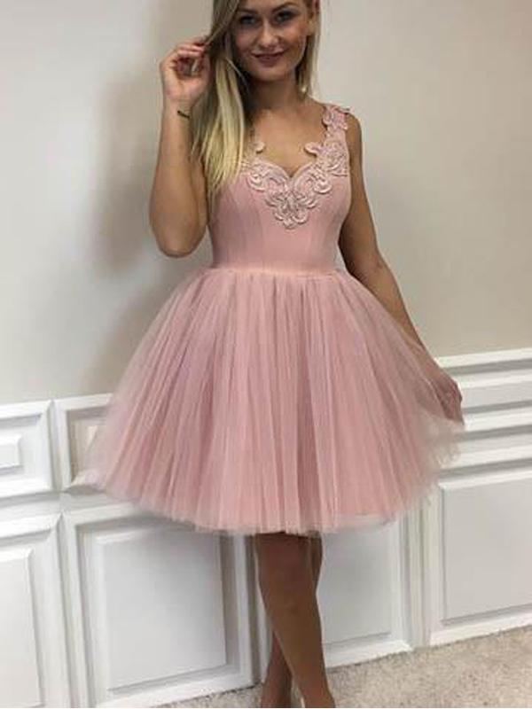Dusty Pink V Neck Lace Cheap Short Homecoming Dresses Online, CM594