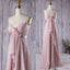 Dusty Pink Spaghetti Straps V-neck Rose Chiffon Pleats A-line Long Bridesmaid Dress, BD3226