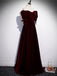 Elegant Burgundy Velvet Off-shoulder Short Sleeves Sweetheart Long A-line Prom Dress, PD3176