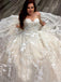 Elegant Champagne Sweetheart Strapless Lace A-line Long Wedding Dress, WD3060