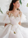 Elegant Floral Organza Ruffle Sleeve A-line Long Wedding Dress, WD3041