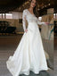 Elegant Full Lace Top V-neck Long Sleeves A-line Long Wedding Dress, WD3047