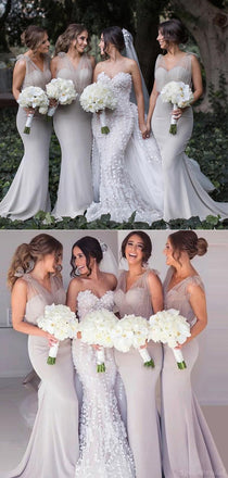 Elegant Ivory Illusion Sweetheart Mermaid Long Bridesmaid Dress, BD3112