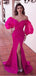 Elegant Hot Pink Off-shoulder Bubble Sleeves Mermaid Side-slit Long Prom Dress, PD3199