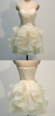Elegant Ivory Strapless Sweetheart Ruffles A-line Mini Homecoming Dress, HD3053