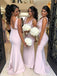 Elegant Mismatched Blush Pink Lace Top Mermaid Floor-length Bridesmaid Dresses, BD3173