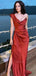Elegant One-shoulder Pleats Red Sexy Side-slit Long Mermaid Prom Dress, PD3531