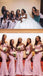 Elegant Pink Off-shoulder Lace Top Mermaid Long Bridesmaid Dress, BD3269