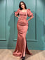Elegant Pink Short Sleeves Mermaid Side-slit Long Prom Dress, PD3564