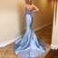 Elegant Sexy Baby Blue Two-piece V-neck Lace Top Mermaid Long Prom Dress, PD3124