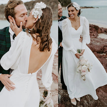 Elegant Simple Long Sleeves Sweetheart A-line Long Wedding Dress, WD3077