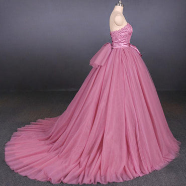 Elegant Straight-across Dusty Rose Lace Top A-line Long Prom Dress, PD3284
