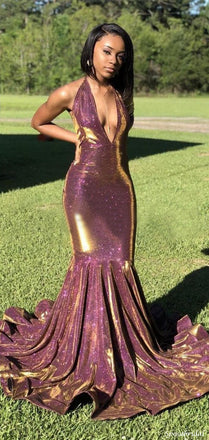 Newest Mermaid V-Neck Sparkly Prom Dresses, Long Evening Dress PD2327