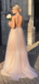 Floral Spaghetti Strap Sweetheart A-line Tulle Long Prom Dress, PD2368