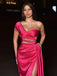 Fuchsia Sexy One-shoulder Side-slit Mermaid Long Prom Dress, PD3438