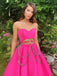 Fuchsia Strapless Sexy Sweetheart Hollow A-line Tea-length Prom Dress, PD3379