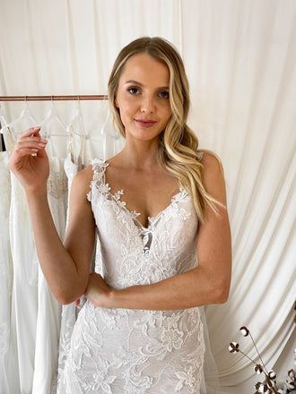 Full Lace Spaghetti Straps V-neck Mermaid With Tulle Long Wedding Dress, WD3068