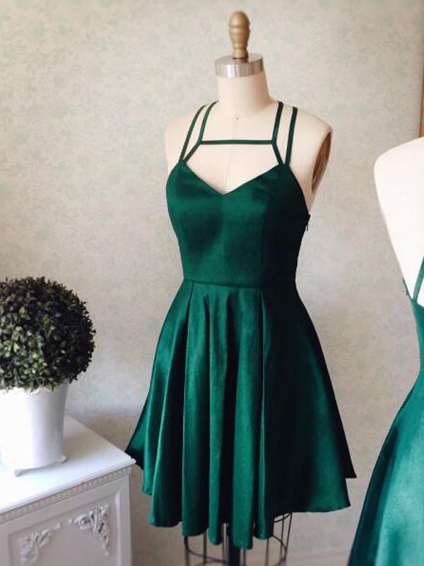 Cheap Simple Spaghetti Straps Emerald Green Homecoming Dresses, CM444 - SposaBridal
