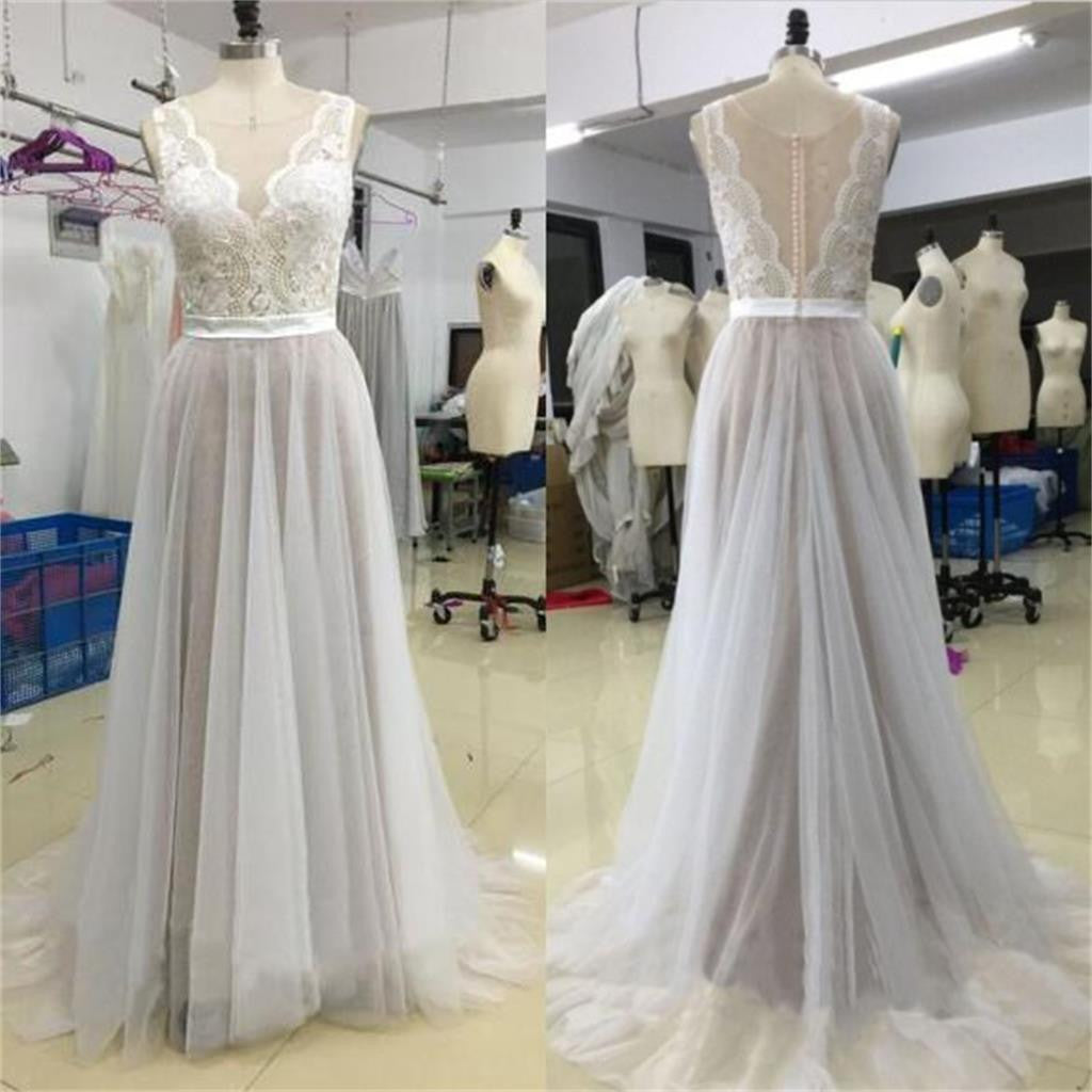 New Arrival  Beach Elegant Most Popular Lace A Line  Tulle Wedding Dress, WD0099