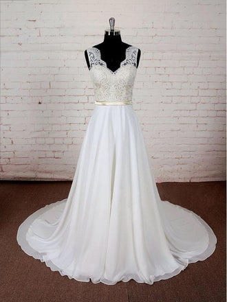 Sexy Backless V Neck Cheap Beach Wedding Dresses Online, WD381