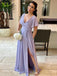 Lavender Jersey Sweetheart Off-shoulder Cold Sleeves Side-slit A-line Long Bridesmaid Dresses, BD3283