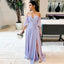 Lavender Chiffon Sweetheart Off-shoulder Cold Sleeves Side-slit A-line Long Bridesmaid Dresses, BD3283