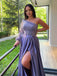 Lavender One-shoulder Sparkly Top Side-slit A-line Long Prom Dress, PD3565