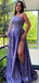 Lavender One-shoulder Sparkly Top Side-slit A-line Long Prom Dress, PD3565