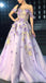 Lilac Off-shoulder Floral Dream A-line Long With Glitters Prom Dress, PD3368