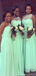 Mint-green Illusion One-shoulder Sweetheart Chiffon A-line Long Bridesmaid Dress, BD3063