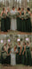 Mismatched Emerald Green A-line Floor-length Bridesmaid Dresses, BD3190