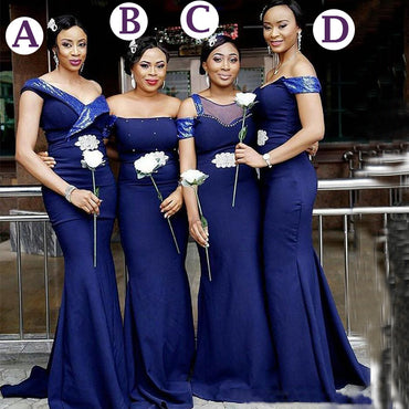 Mismatched Navy Blue Soft Beads Mermaid Long Bridesmaid Dresses, BD3182