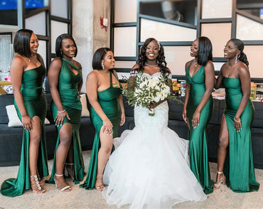 Mismatchy Emerald Green Sexy Side-slit Mermaid Long Bridesmaid Dresses, BD3266