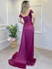 Mulberry Off-shoulder Sexy Lace Top Side-slit Mermaid Long Prom Dress, PD3534
