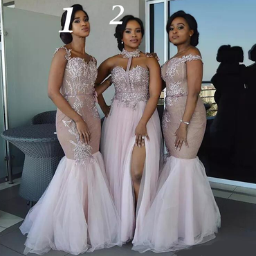 Multi Styles Lace Nude Pink Tulle Long Bridesmaid Dress, BD3073