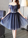 Cheap Off Shoulder Short Sleeve Navy Homecoming Dresses 2018, CM456 - SposaBridal