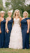 Navy One-shoulder Ruffle Sleeveless Sheath Long Bridesmaid Dress, BD3227