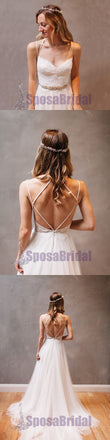 Spaghetti Straps Simple Tulle and Lace Cheap Zipper back  Wedding Dresses, beach wedding dresses,  PD0561