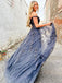 Off-shoulder Steel Grey Sweetheart Lace Side-slit A-line Long Prom Dress, PD3360